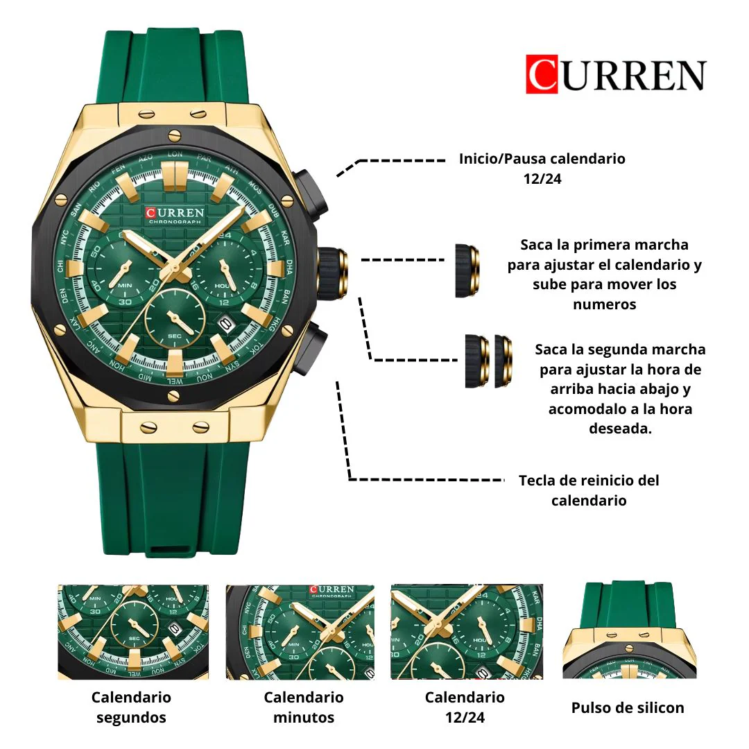 Reloj CURREN Cronografo 8464 Para Hombre - Verde - Imagen 4