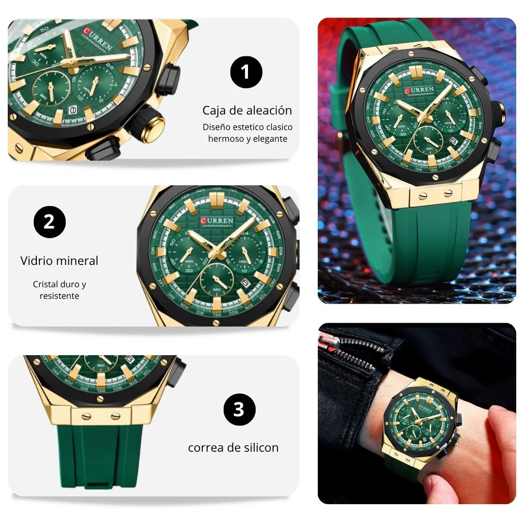 Reloj CURREN Cronografo 8464 Para Hombre - Verde - Imagen 3